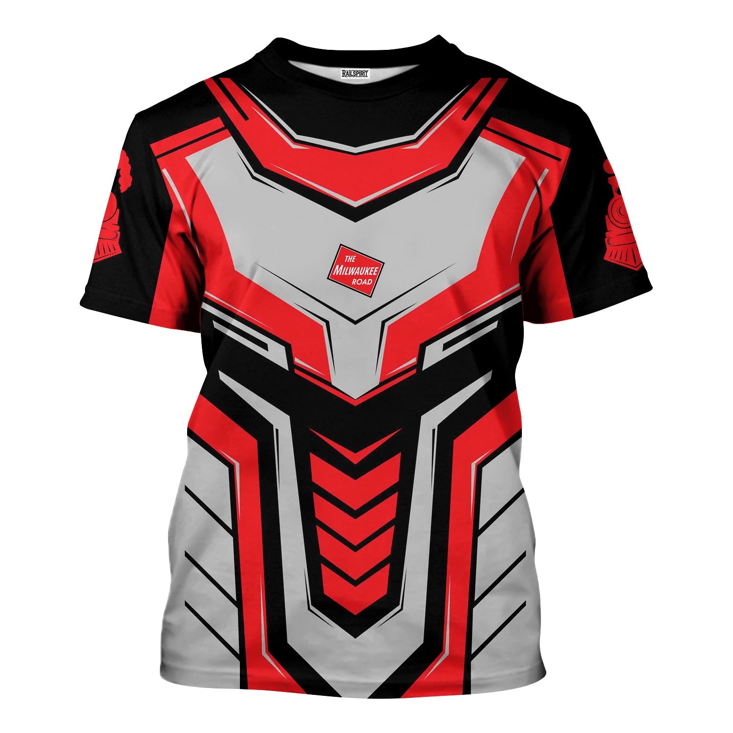 Railspirit Personalized Chicago, Milwaukee, St. Paul and Pacific Railroad T-Shirt Armor-Inspired Design Milwaukee Road Train Shirt All Over Print