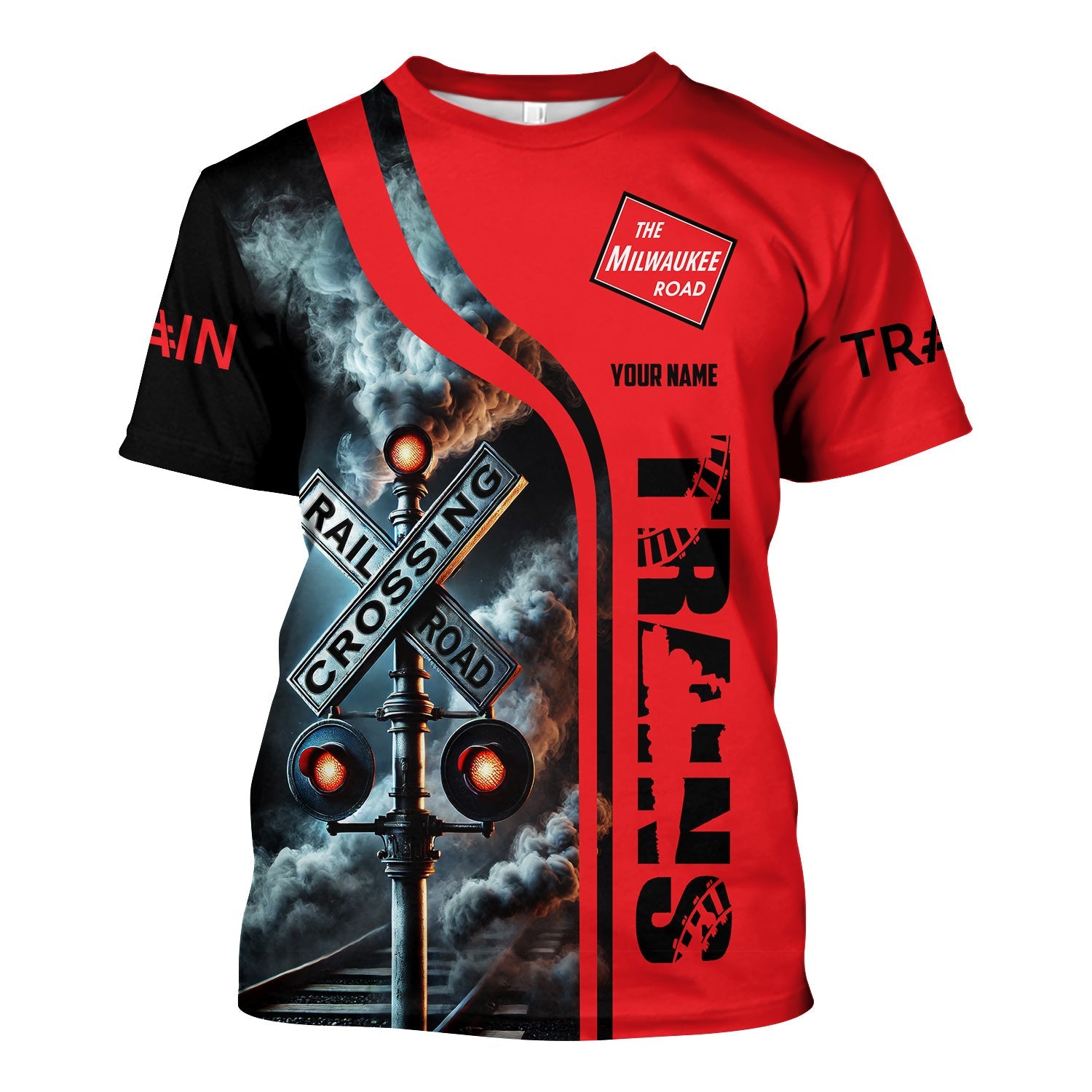 Railspirit Custom Name Chicago, Milwaukee, St. Paul and Pacific Railroad T Shirt Railroad Crossing Sign Train Shirt All Over Print