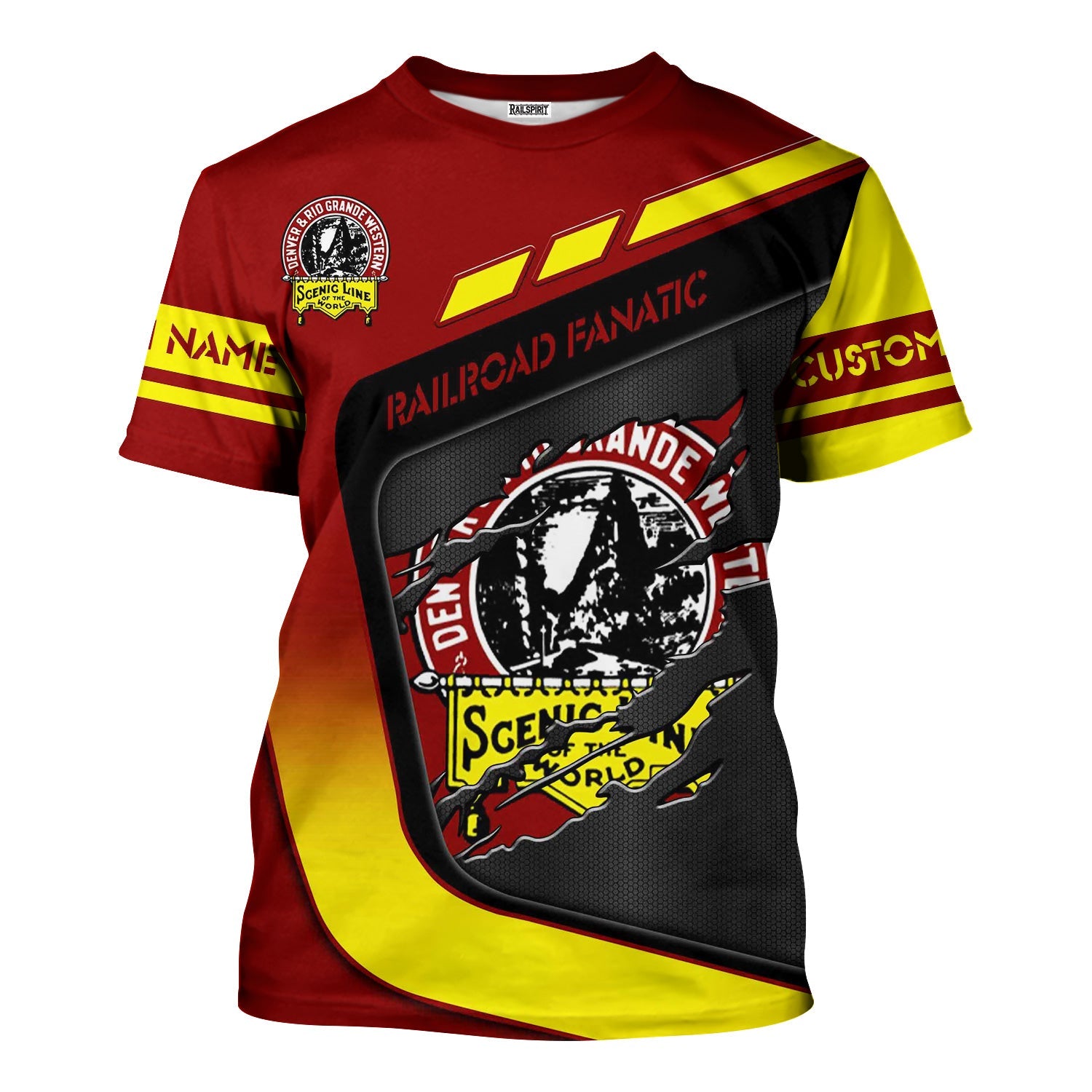 Railspirit Personalized Denver and Rio Grande Western Railroad T-Shirt Ripped Texture Style Train Shirt For Railroad Fanatic