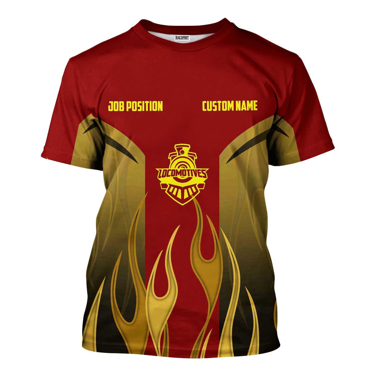 Railspirit Custom Name and Job Title Denver and Rio Grande Western Railroad T-Shirt Flame Graphic Train Shirt