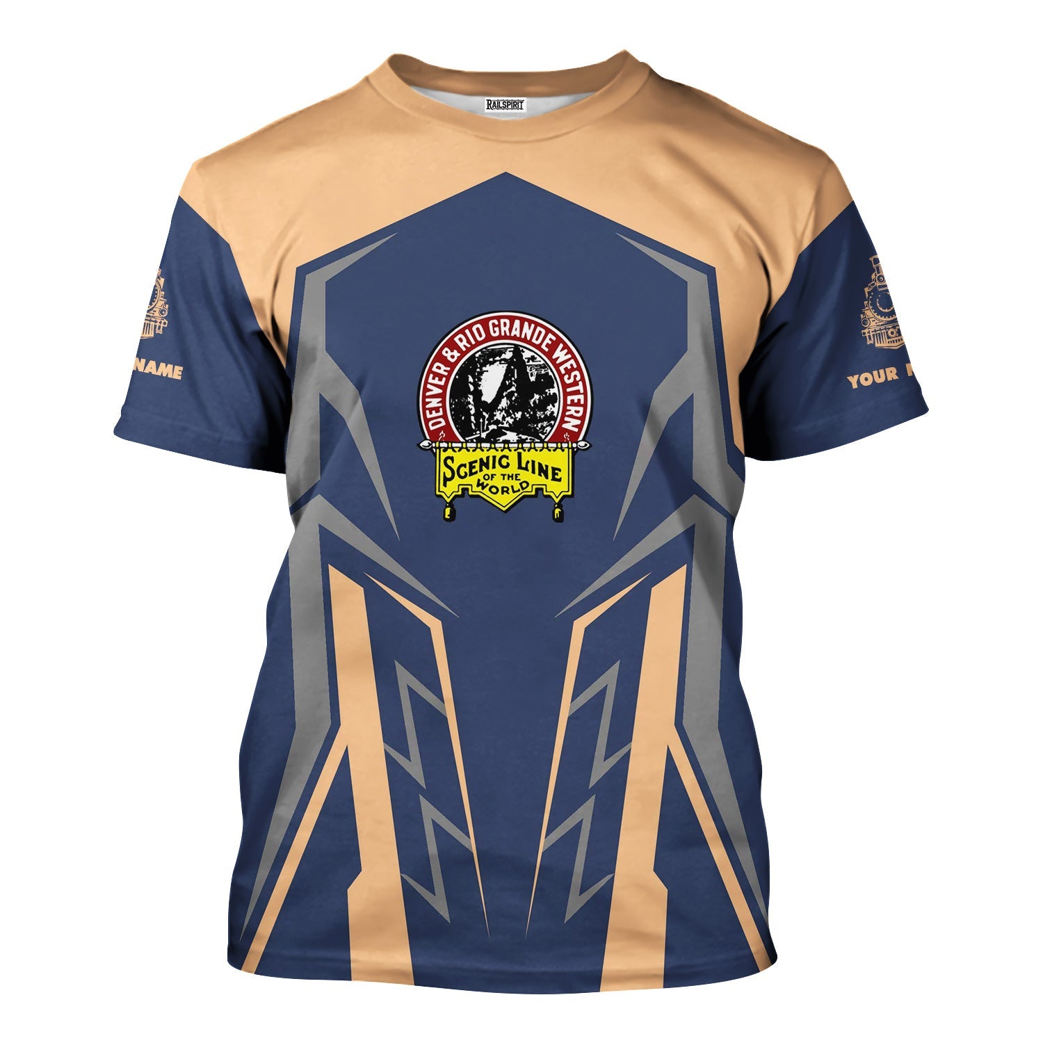 Railspirit Personalized Denver and Rio Grande Western Railroad T-Shirt Futuristic Design with Custom Job Train Shirt