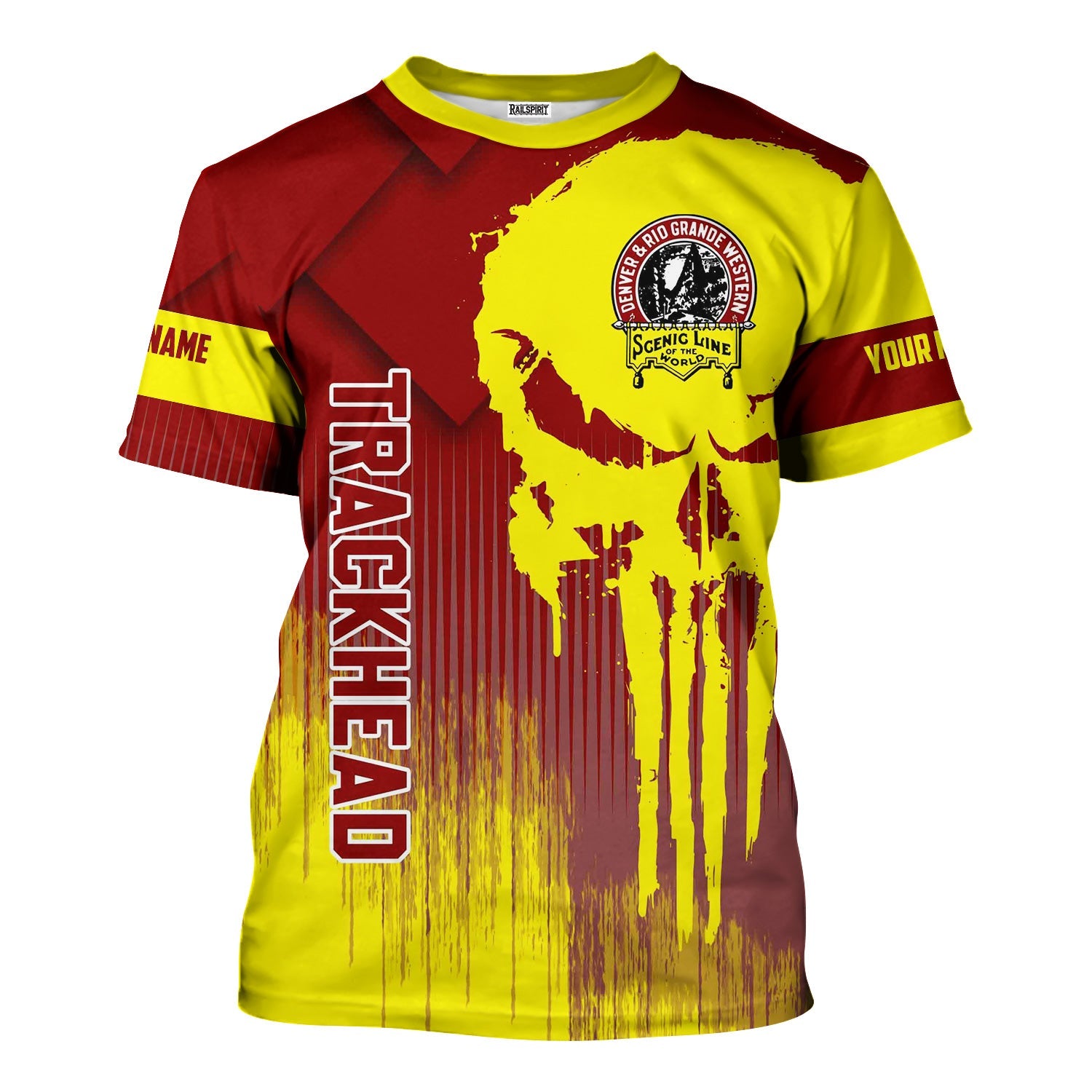 Railspirit Personalized Denver and Rio Grande Western Railroad T-Shirt Skull Design with Custom Job Train Shirt for Trackhead Crew