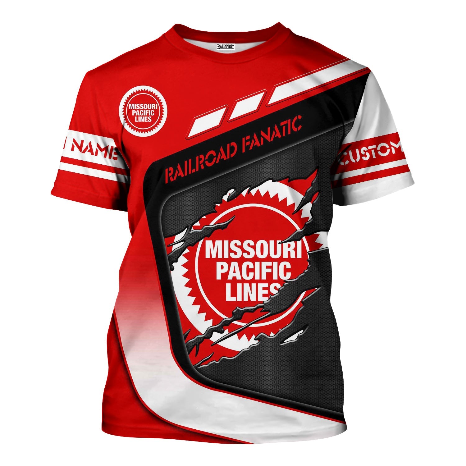Railspirit Personalized Missouri Pacific Railroad T-Shirt Ripped Texture Style Train Shirt For Railroad Fanatic