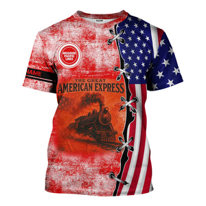 Railspirit Personalized Missouri Pacific Railroad T-Shirt Retro American Express Train With USA Flag Shirt