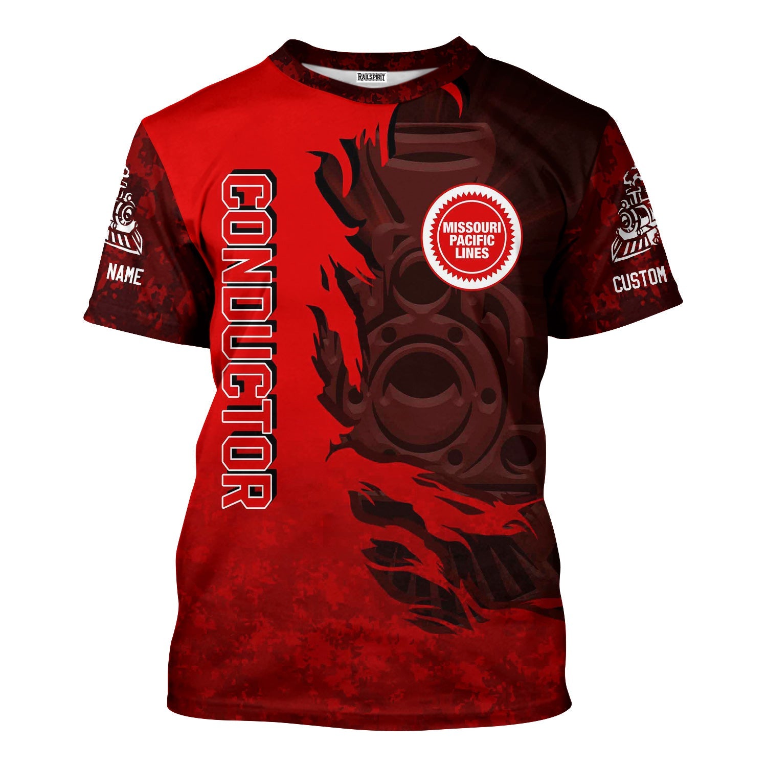 Railspirit Personalized Missouri Pacific Railroad T-Shirt Blazing Style with Custom Position Train Shirt