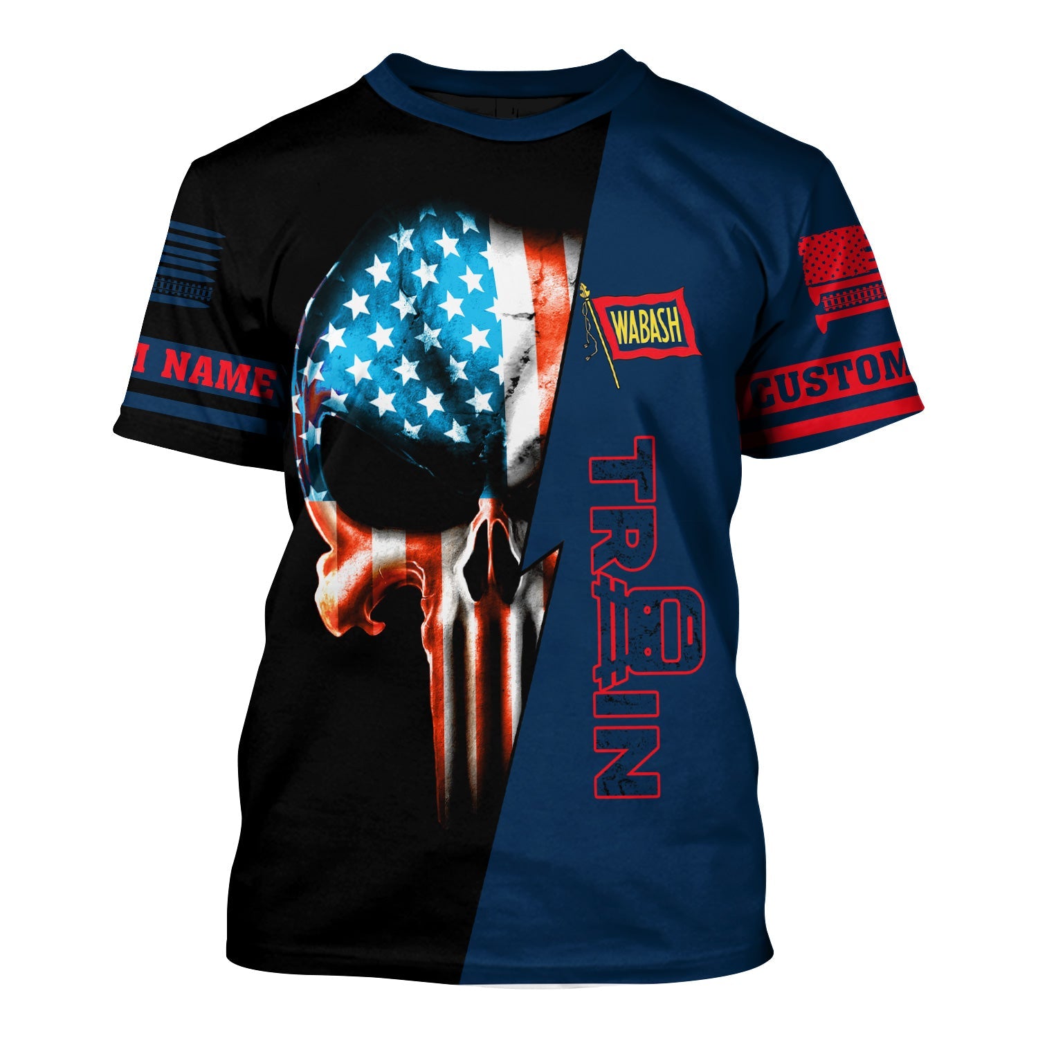 Railspirit Personalized Wabash Railroad T-Shirt Train Skull American Flag Shirt All Over Print
