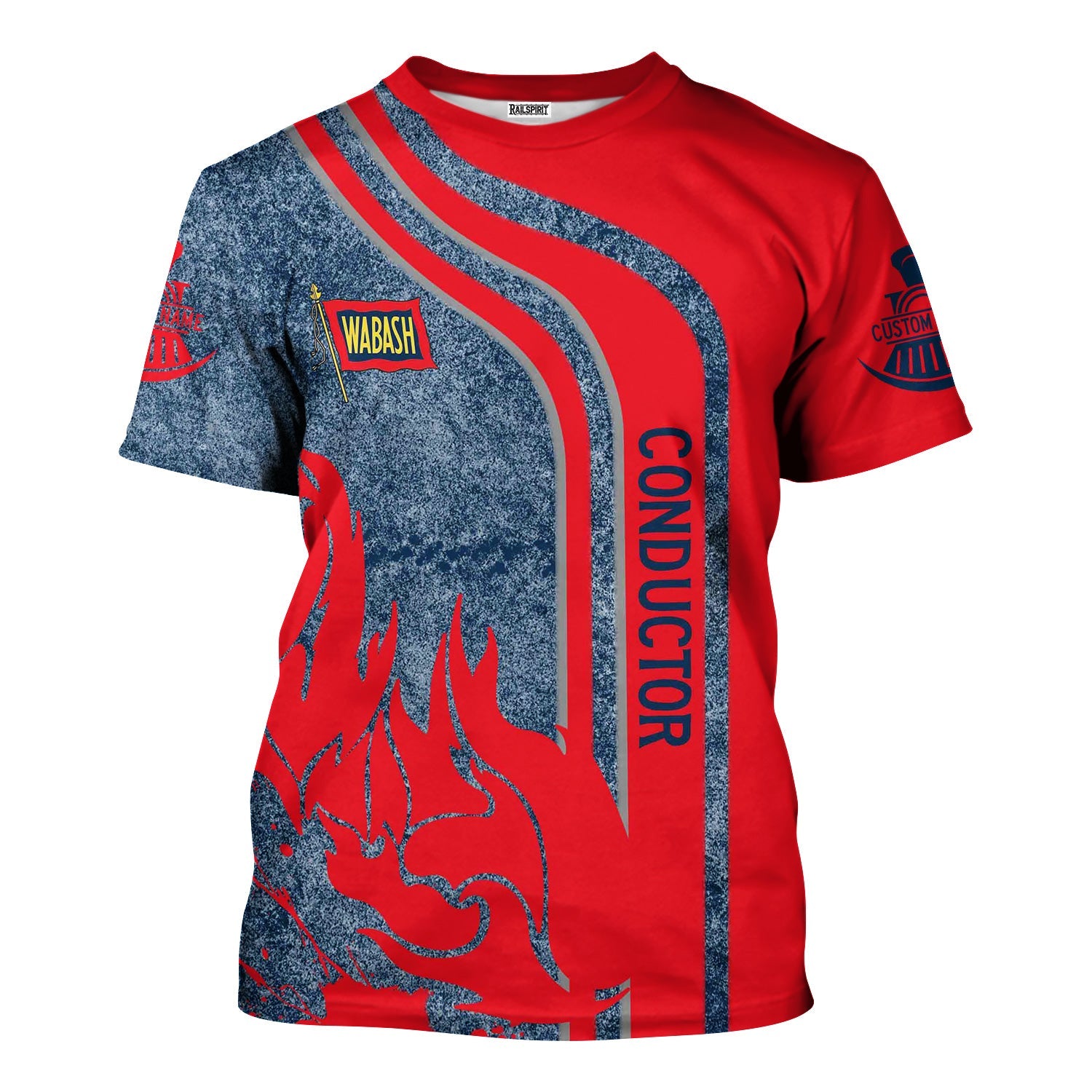 Railspirit Personalized Wabash Railroad T-Shirt Flame Design with Custom Job Position Train Shirt