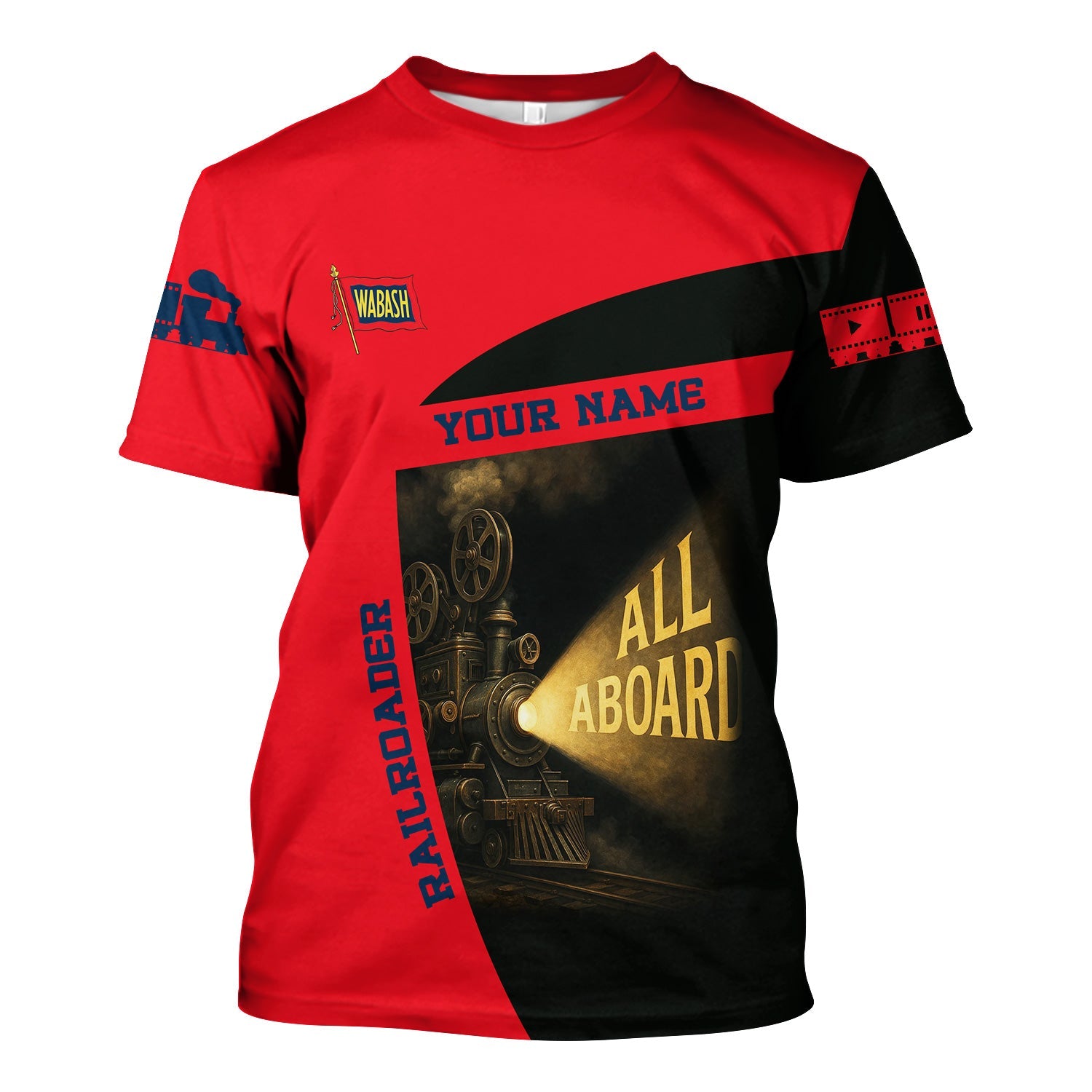 Railspirit Personalized Wabash Railroad T-Shirt All Aboard Steam Train Movie Projector Style Shirt