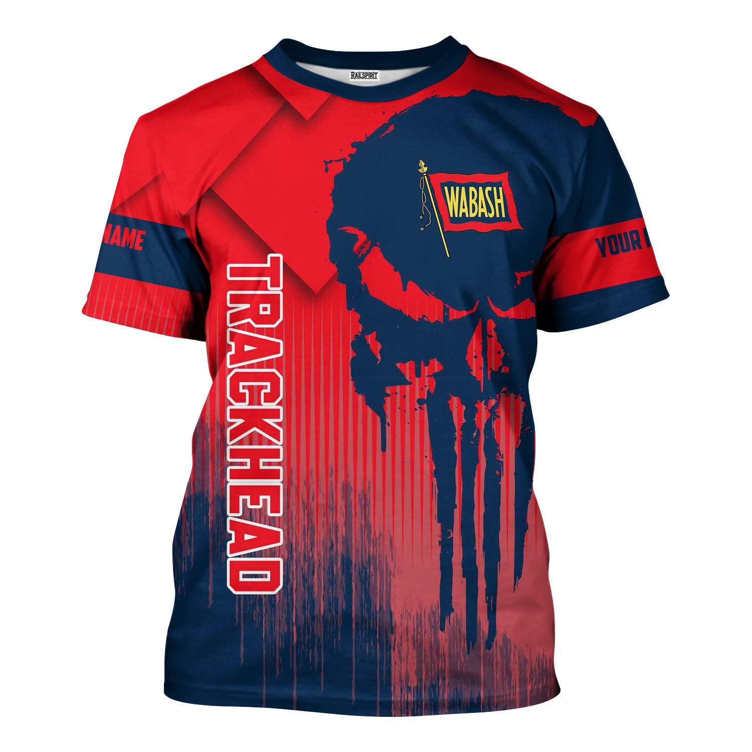 Railspirit Personalized Wabash Railroad T-Shirt Skull Design with Custom Job Train Shirt for Trackhead Crew