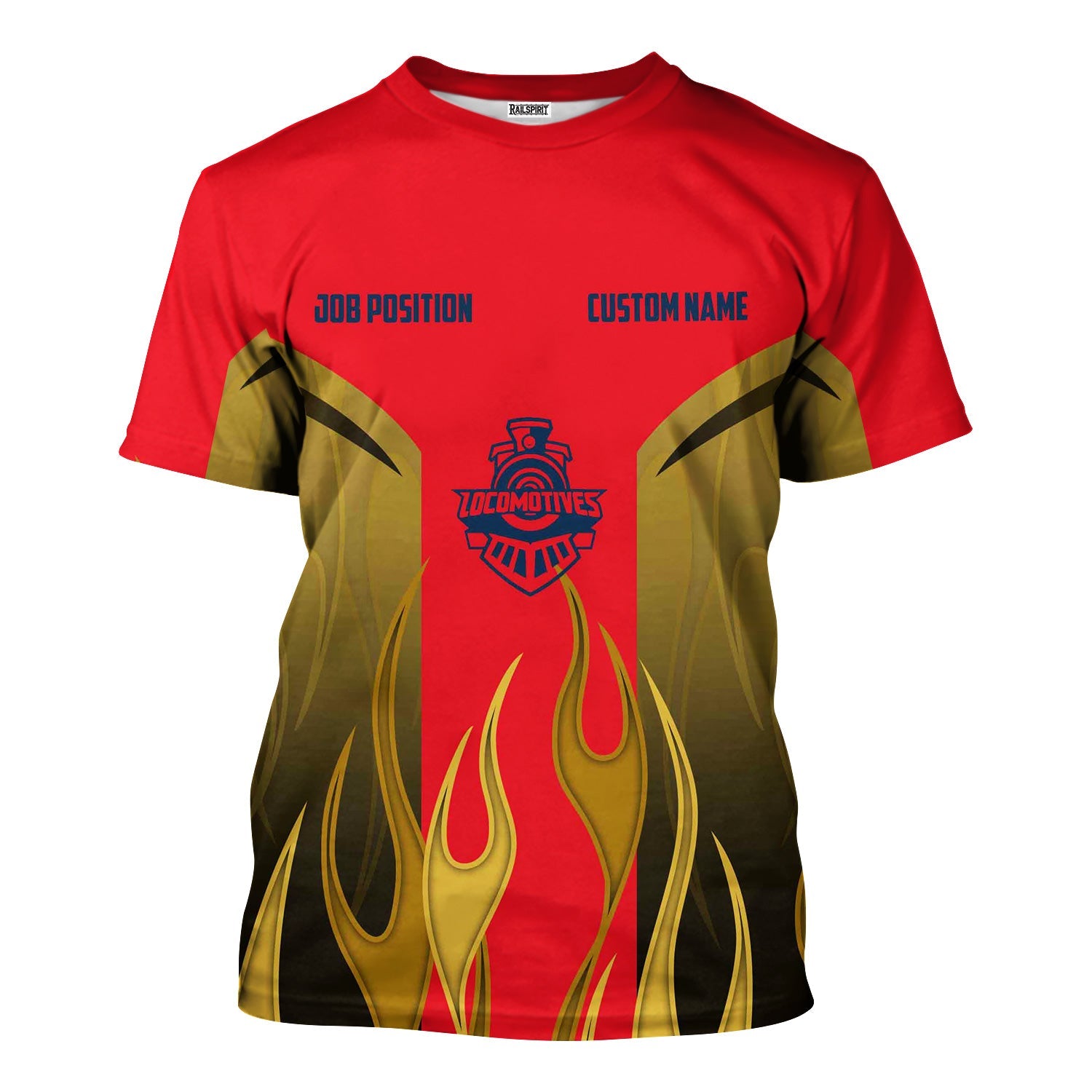 Railspirit Custom Name and Job Title Wabash Railroad T-Shirt Flame Graphic Train Shirt