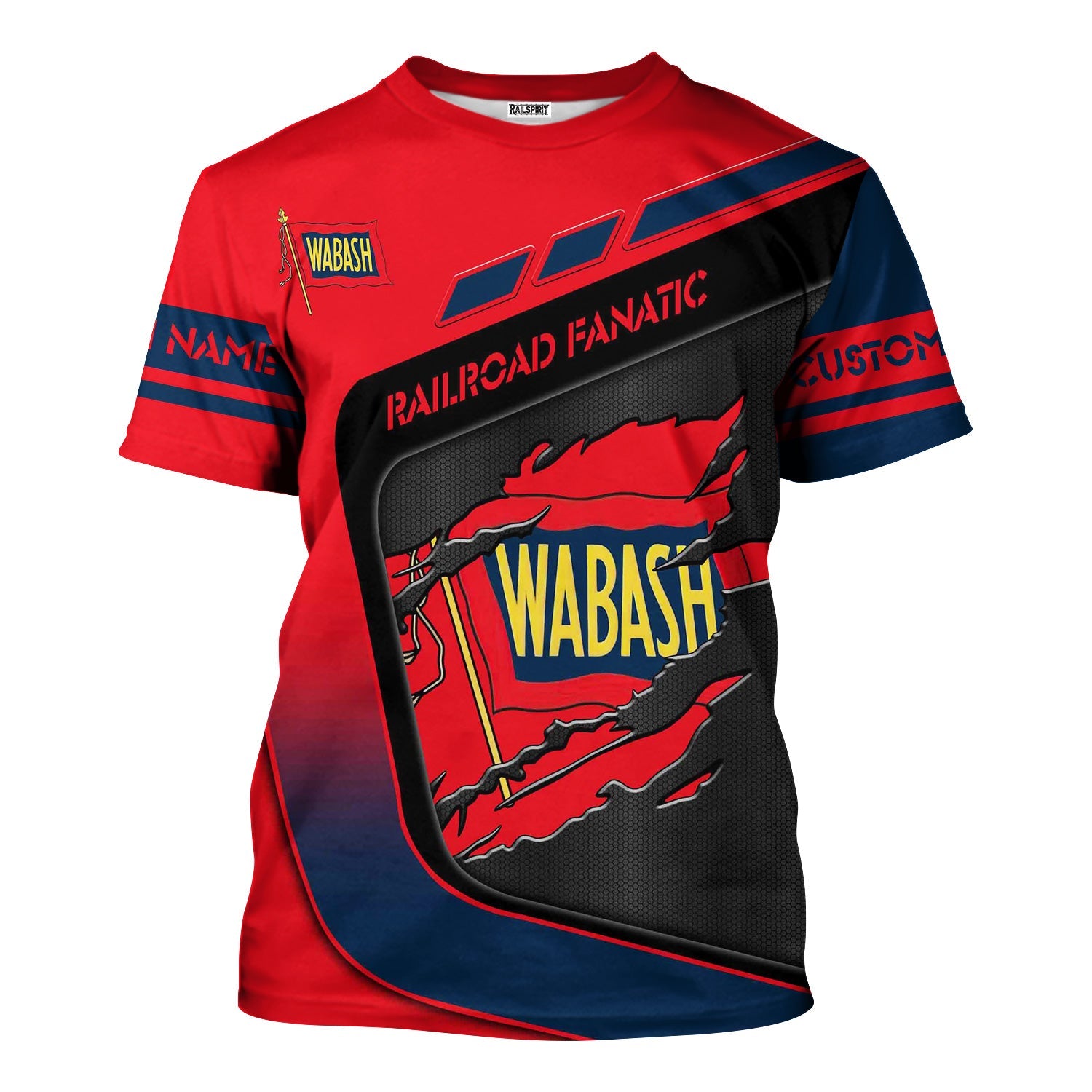 Railspirit Personalized Wabash Railroad T-Shirt Ripped Texture Style Train Shirt For Railroad Fanatic