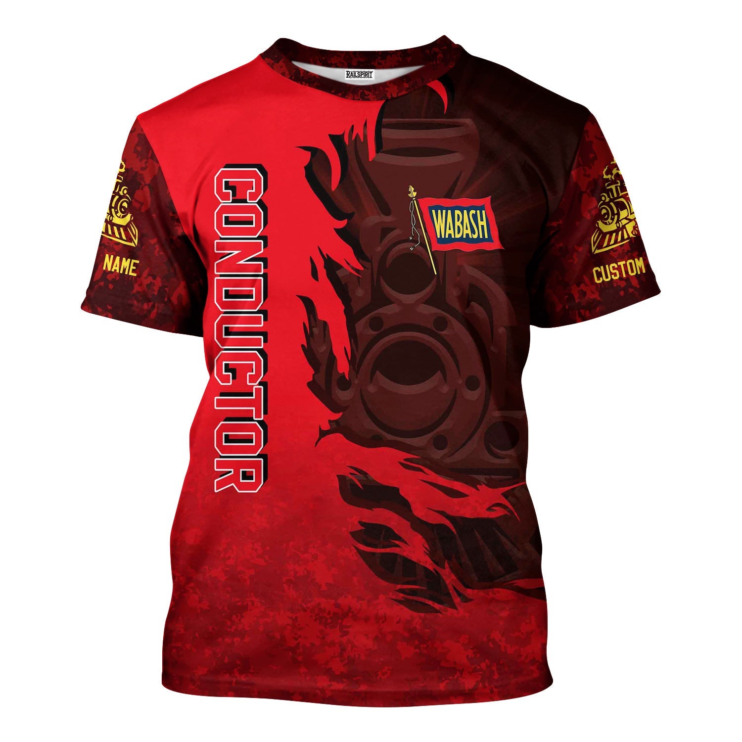 Railspirit Personalized Wabash Railroad T-Shirt Blazing Style with Custom Position Train Shirt