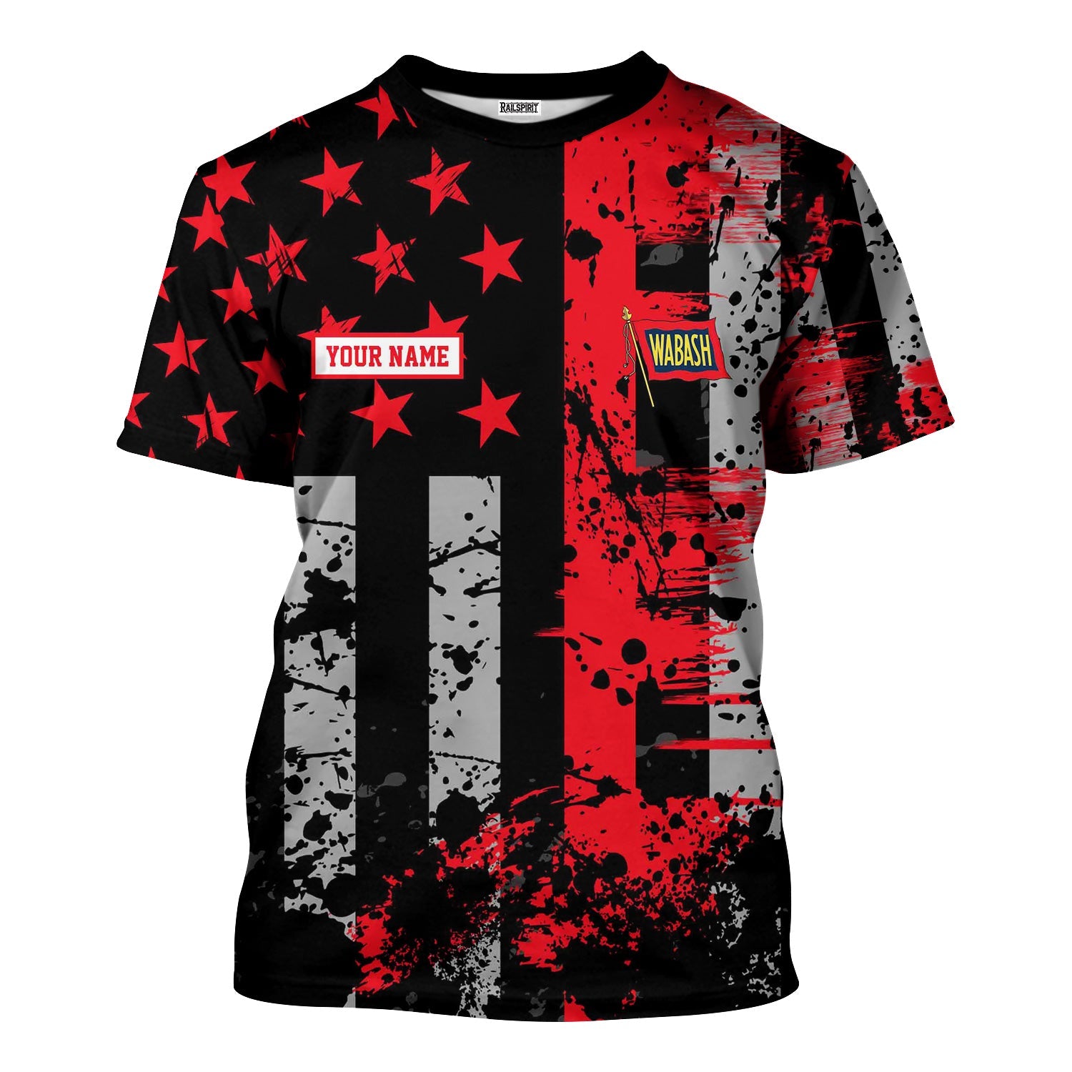 Railspirit Personalized Wabash Railroad T-Shirt Artistic Paint American Flag Style Train Shirt