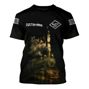 Railspirit Personalized Reading Railroad T-Shirt Vintage Train Art Style Shirt For Locomotive Fans