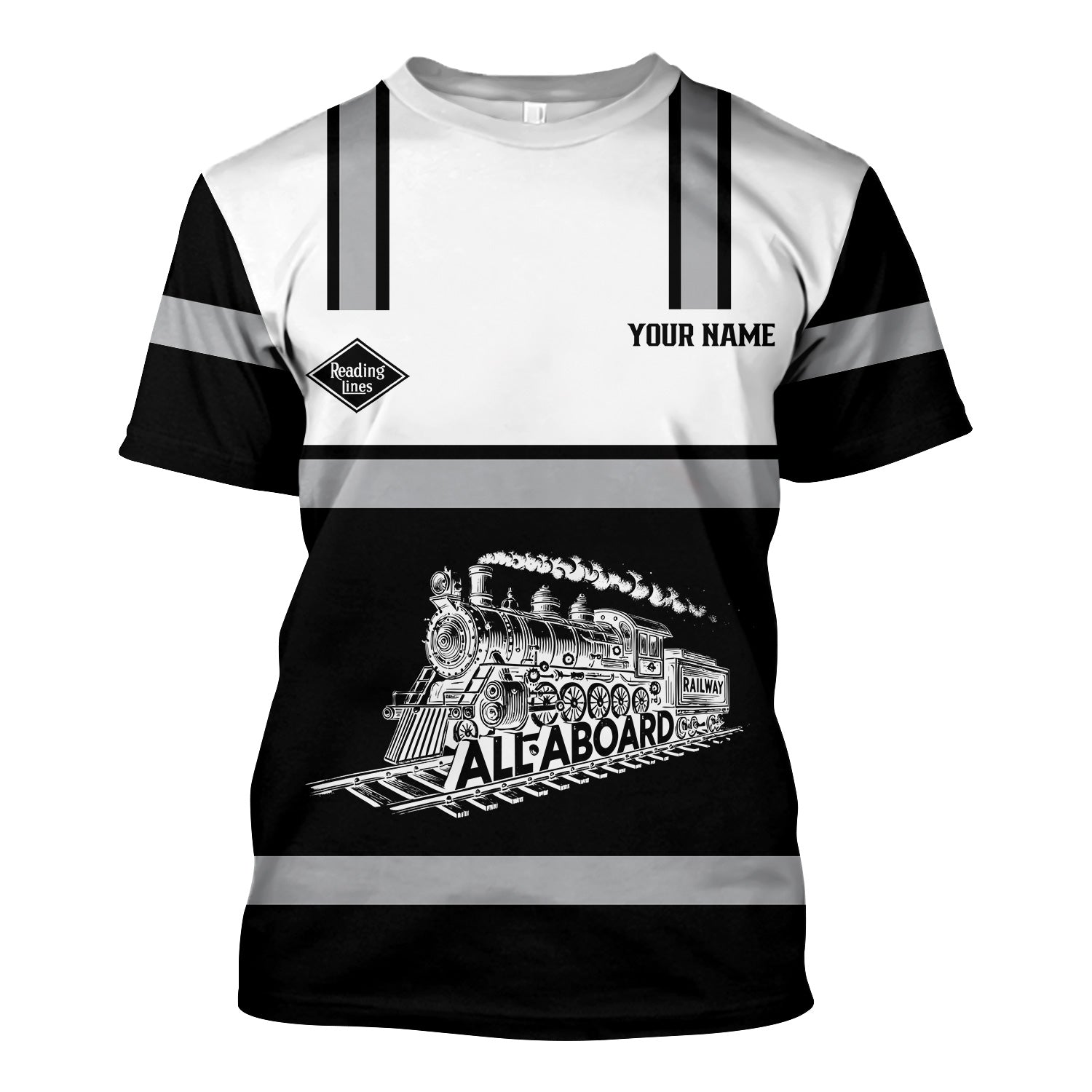 Railspirit Custom Name Reading Railroad T Shirt Eat Train Sleep Repeat Printed Train Shirt