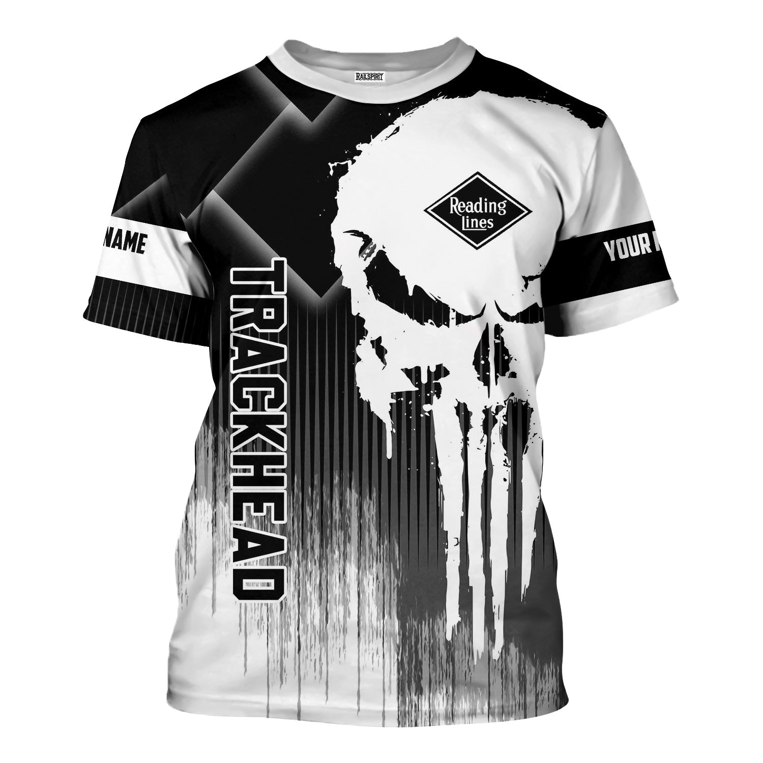 Railspirit Personalized Reading Railroad T-Shirt Skull Design with Custom Job Train Shirt for Trackhead Crew