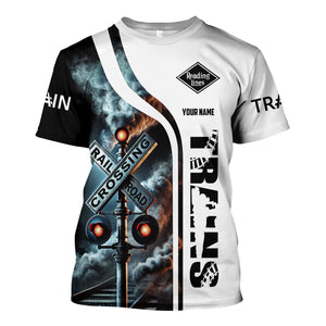 Railspirit Custom Name Reading Railroad T Shirt Railroad Crossing Sign Train Shirt All Over Print