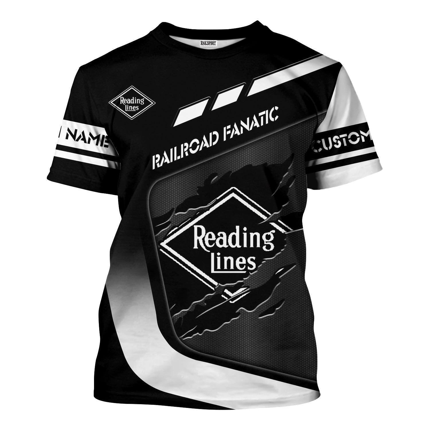 Railspirit Personalized Reading Railroad T-Shirt Ripped Texture Style Train Shirt For Railroad Fanatic