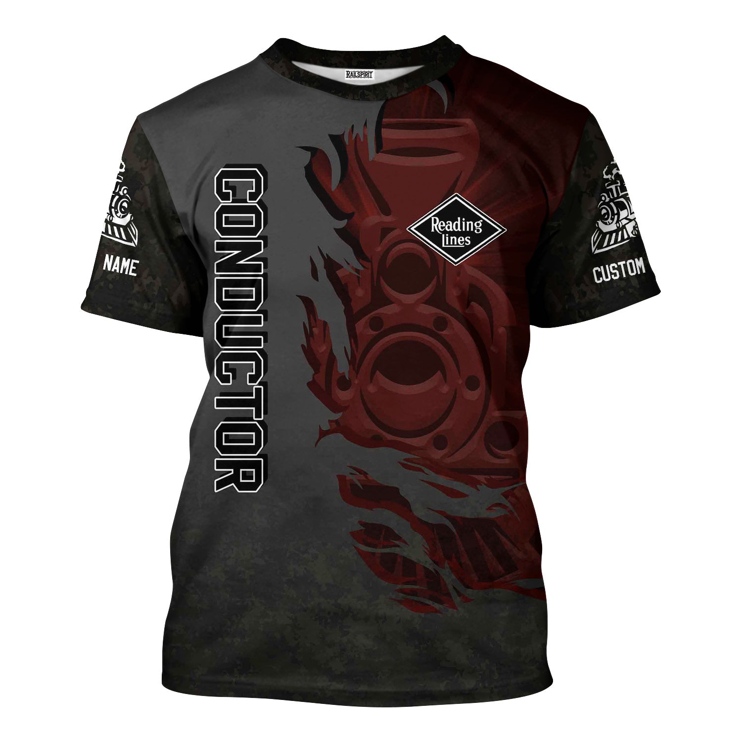 Railspirit Personalized Reading Railroad T-Shirt Blazing Style with Custom Position Train Shirt