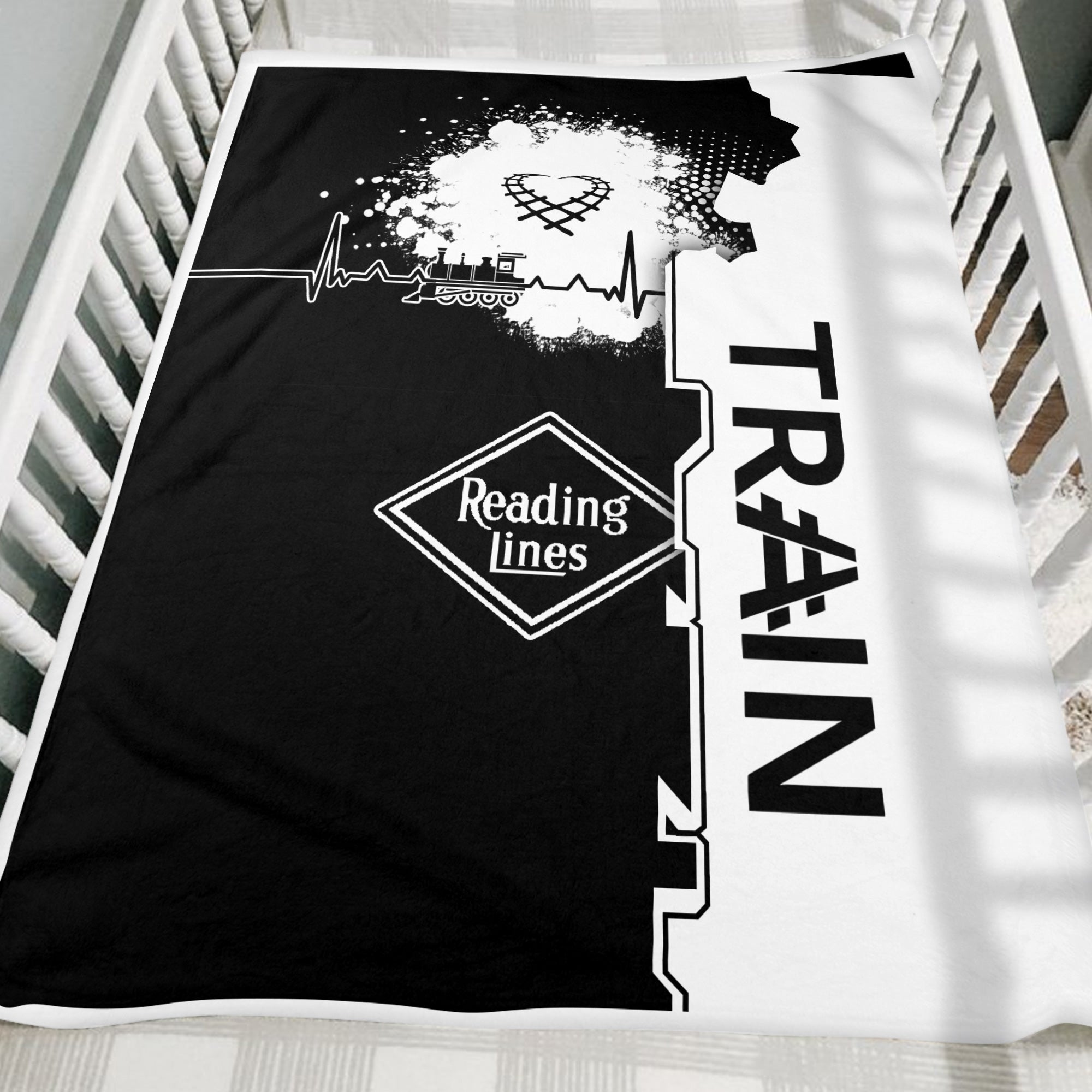 Railspirit Reading Railroad Blanket Engine Heartbeat and Track Love Style Blanket Gift Idea For Train Lovers