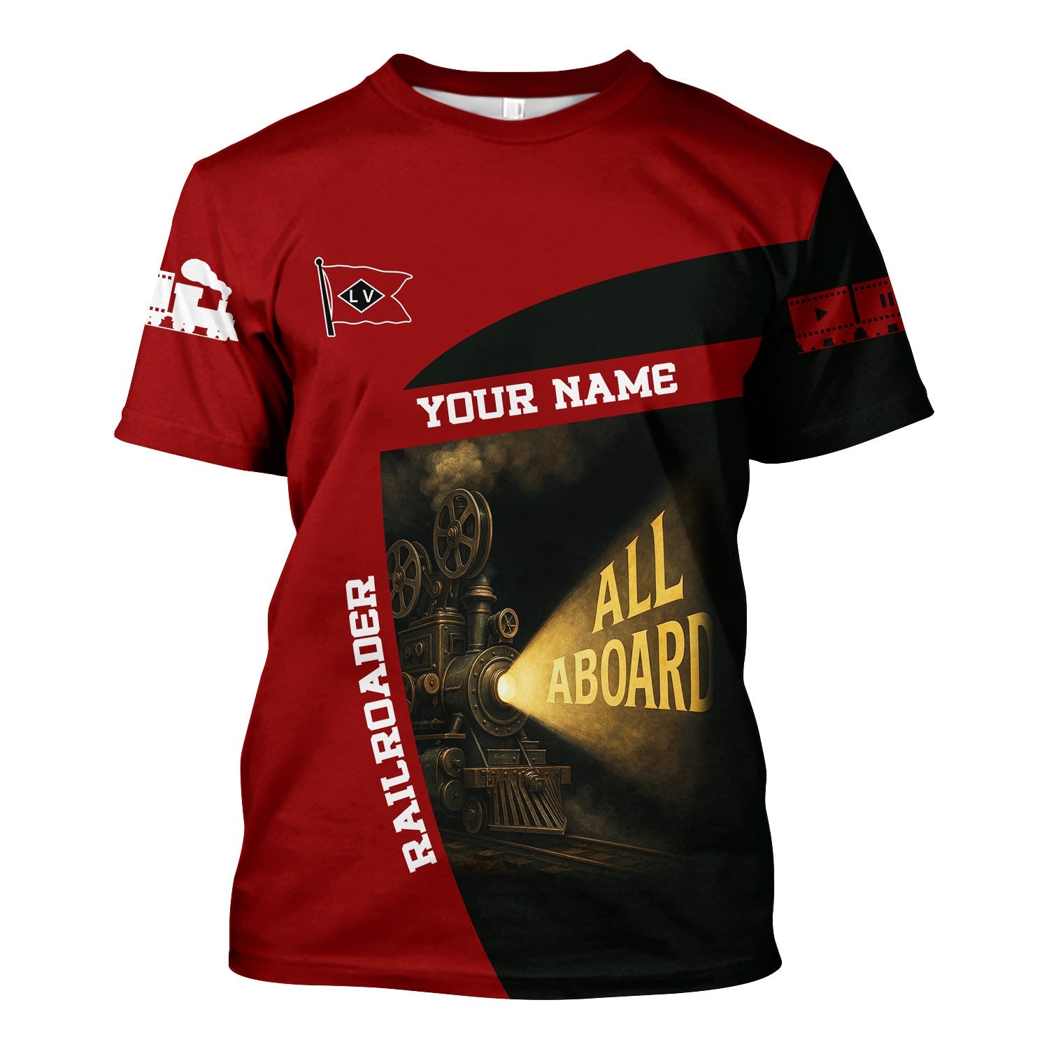 Railspirit Personalized Lehigh Valley Railroad T-Shirt All Aboard Steam Train Movie Projector Style Shirt