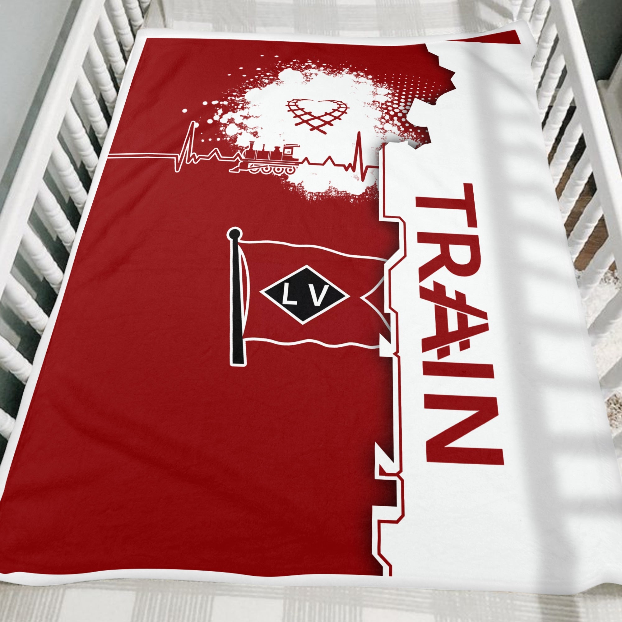 Railspirit Lehigh Valley Railroad Blanket Engine Heartbeat and Track Love Style Blanket Gift Idea For Train Lovers