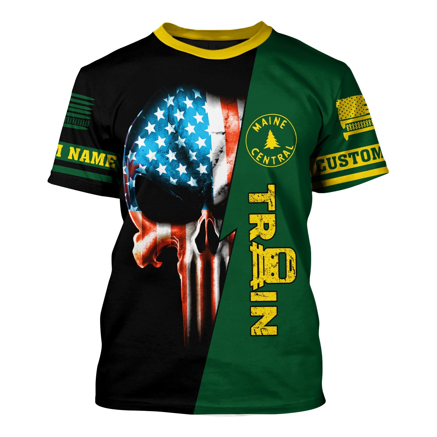 Railspirit Personalized Maine Central Railroad T-Shirt Train Skull American Flag Shirt All Over Print