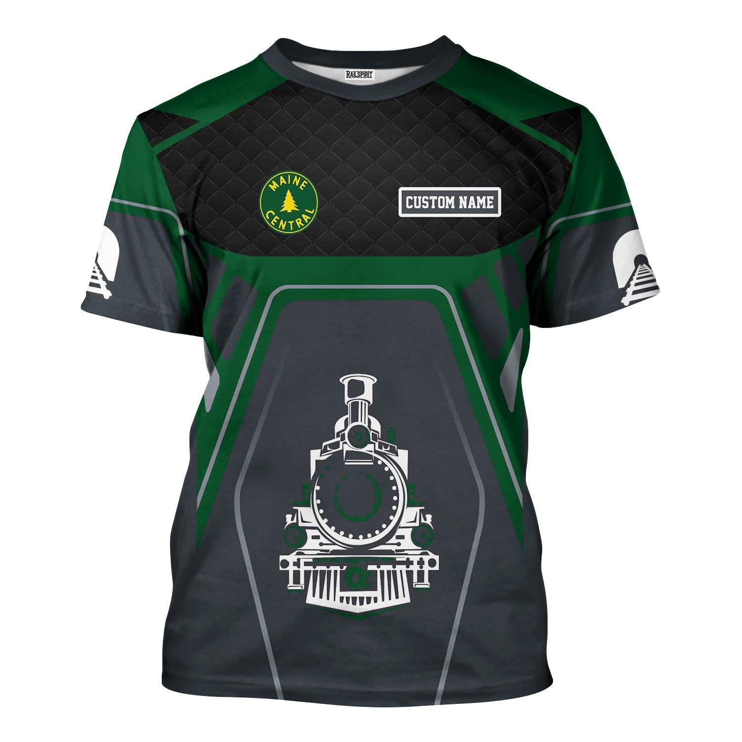 Railspirit Personalized Maine Central Railroad T-Shirt Steam Locomotive Engine Graphic Train Shirt All Over Print