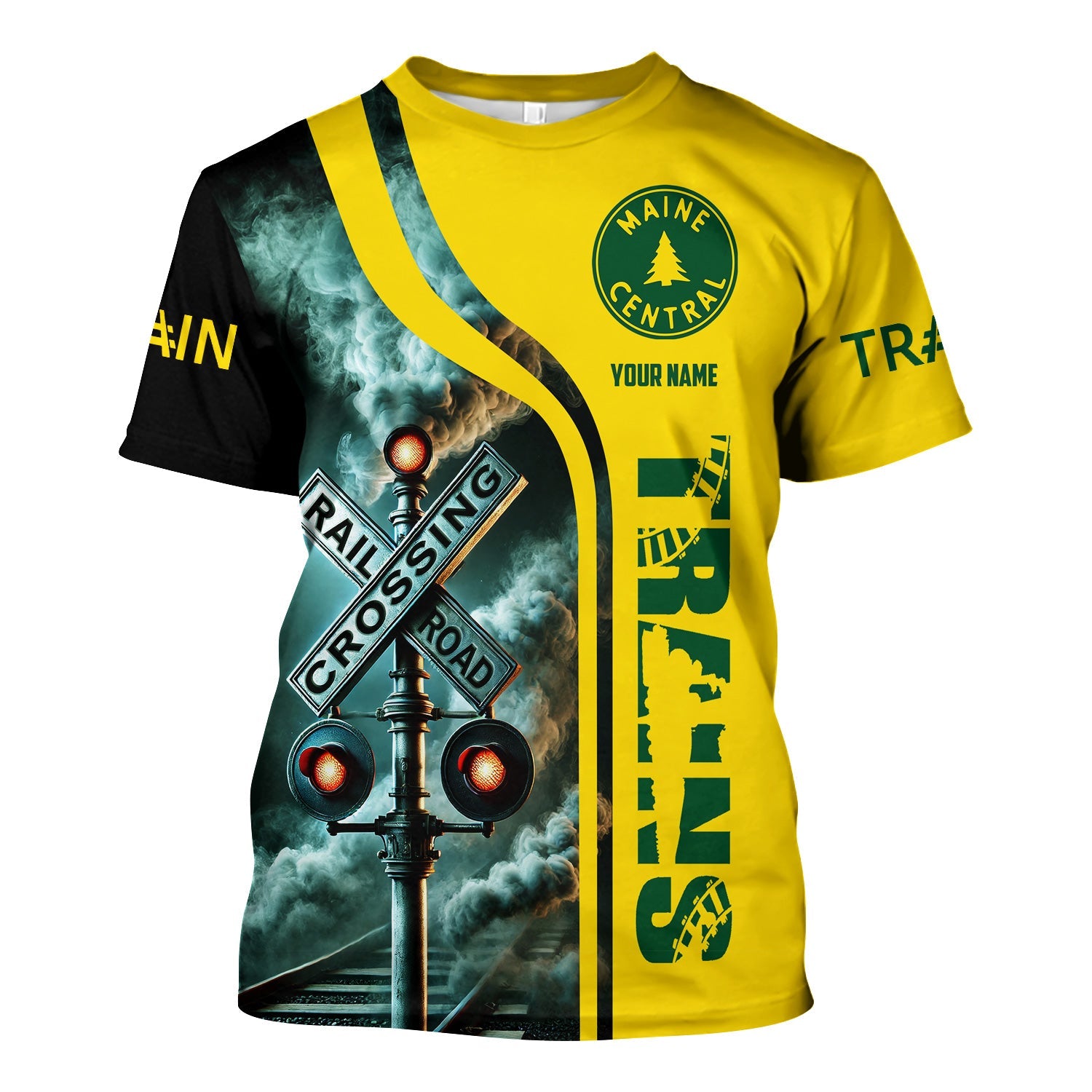 Railspirit Custom Name Maine Central Railroad T Shirt Railroad Crossing Sign Train Shirt All Over Print