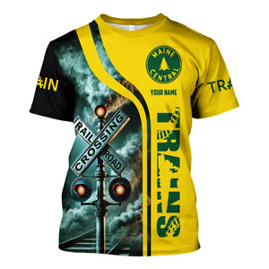 Railspirit Custom Name Maine Central Railroad T Shirt Railroad Crossing Sign Train Shirt All Over Print