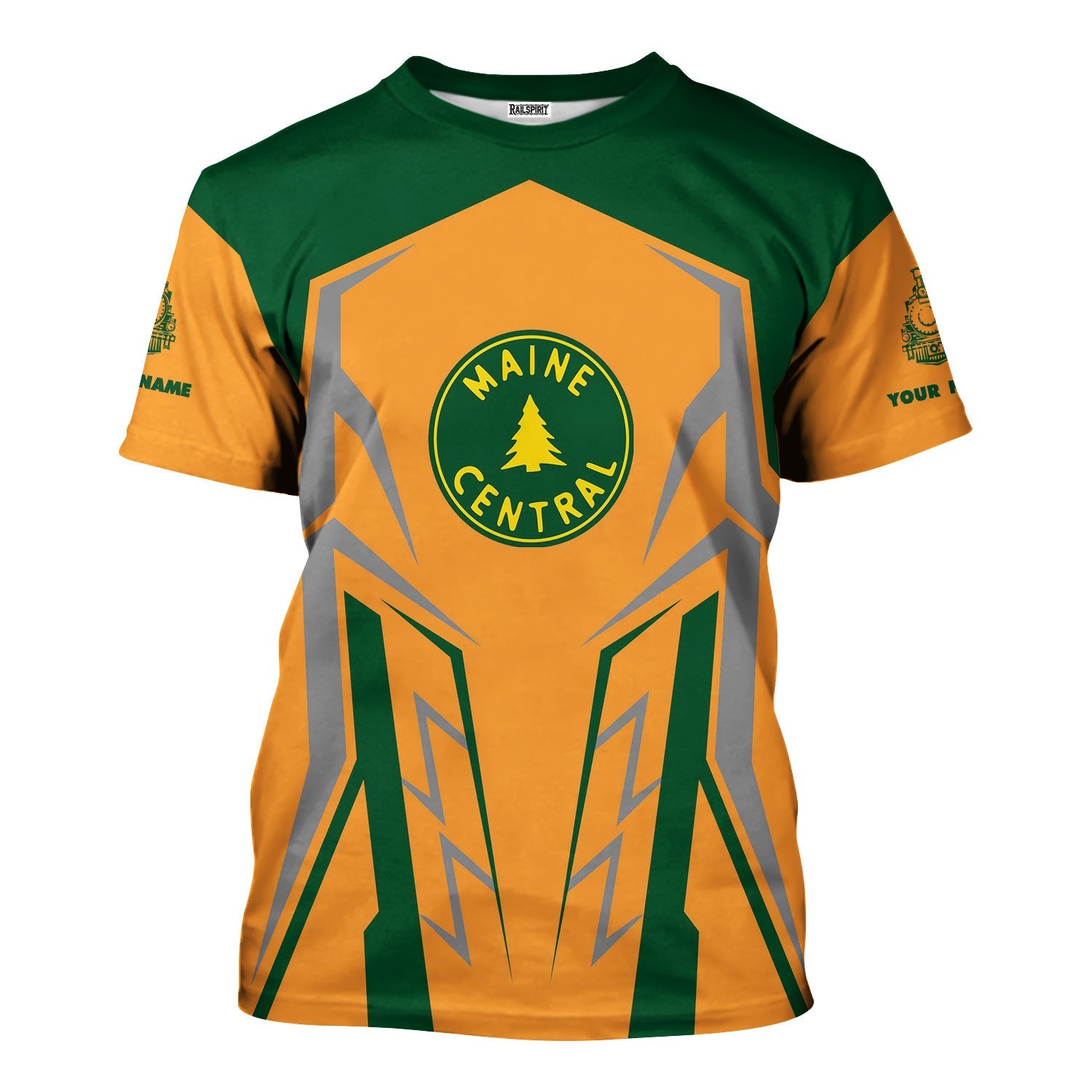 Railspirit Personalized Maine Central Railroad T-Shirt Futuristic Design with Custom Job Train Shirt