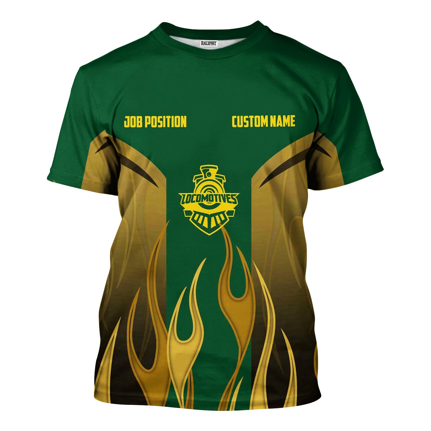 Railspirit Custom Name and Job Title Maine Central Railroad T-Shirt Flame Graphic Train Shirt