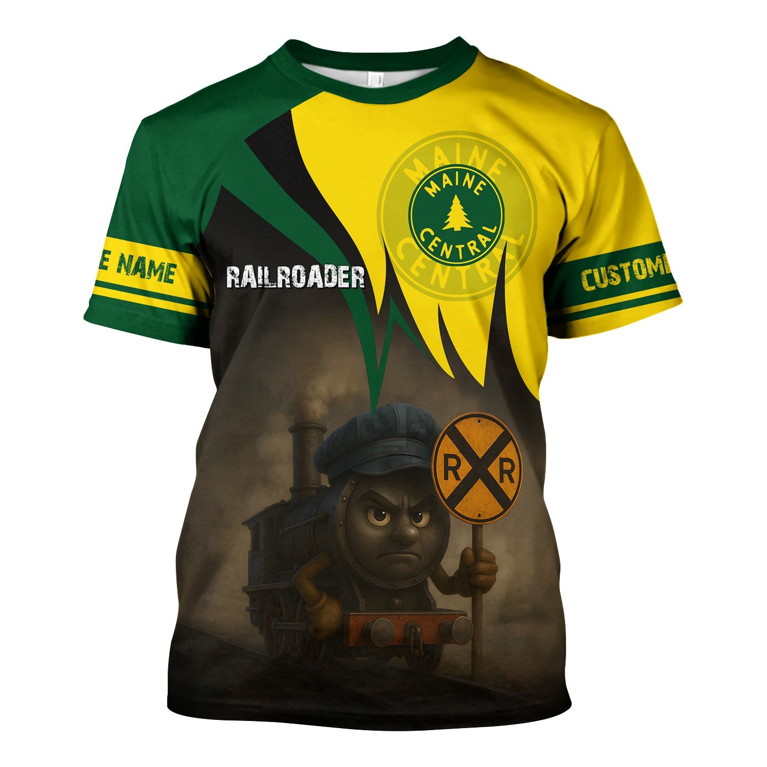 Railspirit Personalized Maine Central Railroad T-Shirt Angry Train Shirt Gift Idea For Train Lover