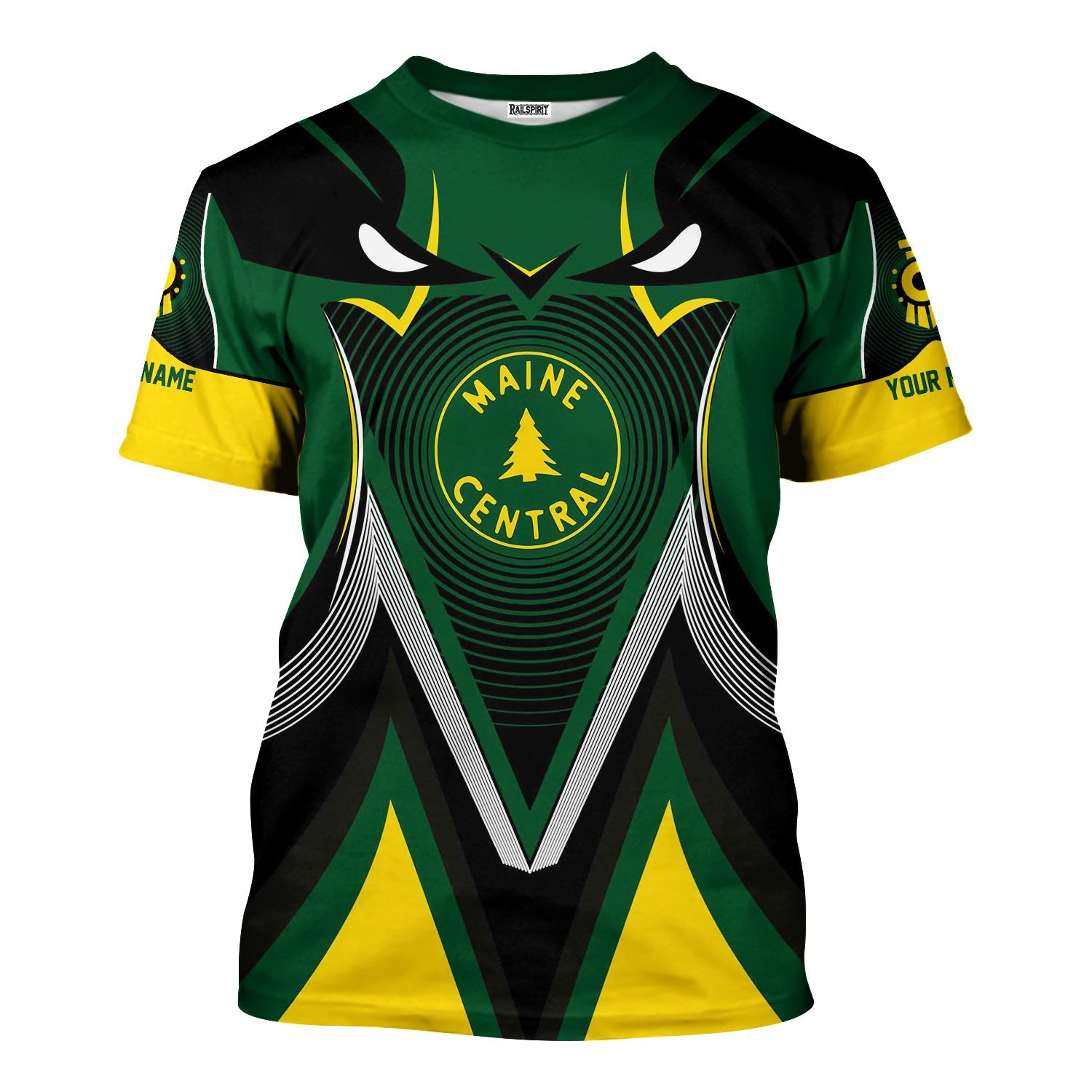 Railspirit Personalized Maine Central Railroad T-Shirt Vibrant Graphic Pattern Shirt For Train Enthusiasts