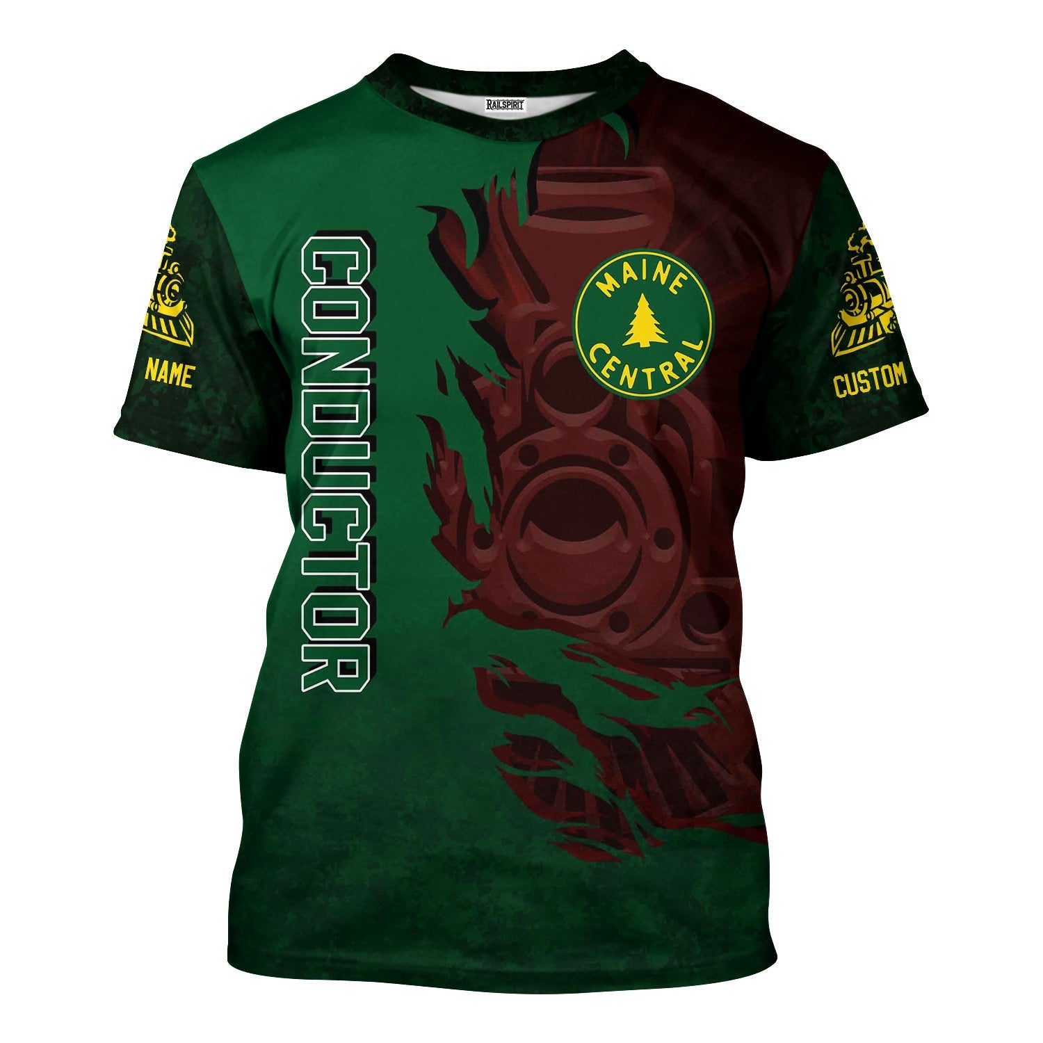 Railspirit Personalized Maine Central Railroad T-Shirt Blazing Style with Custom Position Train Shirt