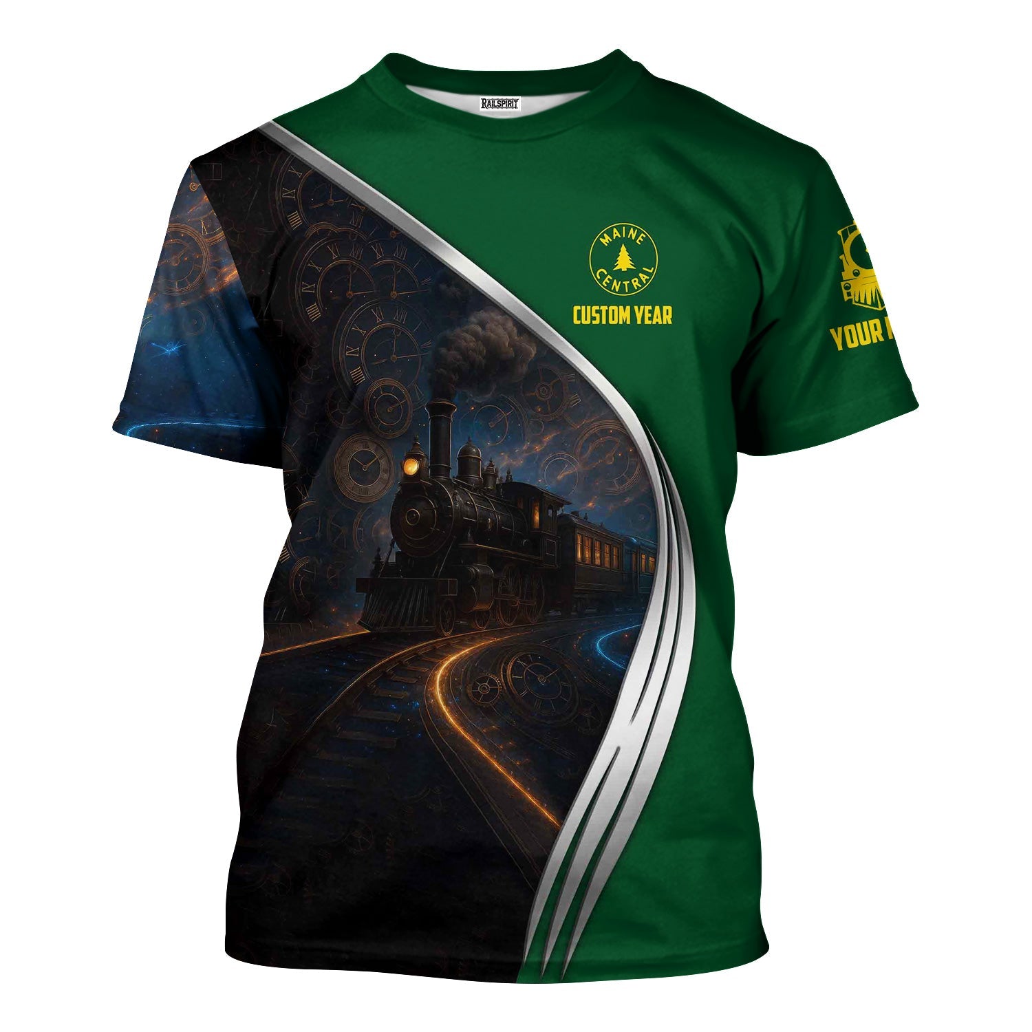 Railspirit Personalized Maine Central Railroad T-Shirt Steampunk Locomotive with Custom Year Train Shirt