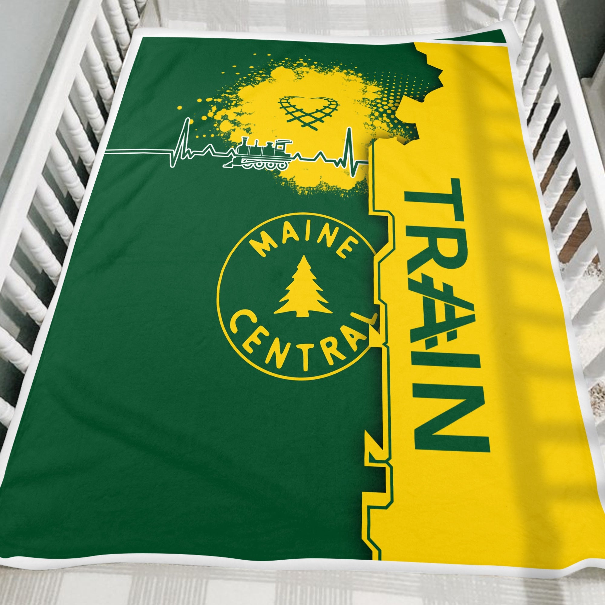 Railspirit Maine Central Railroad Blanket Engine Heartbeat and Track Love Style Blanket Gift Idea For Train Lovers