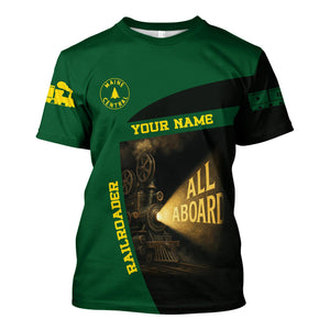 Railspirit Personalized Maine Central Railroad T-Shirt All Aboard Steam Train Movie Projector Style Shirt