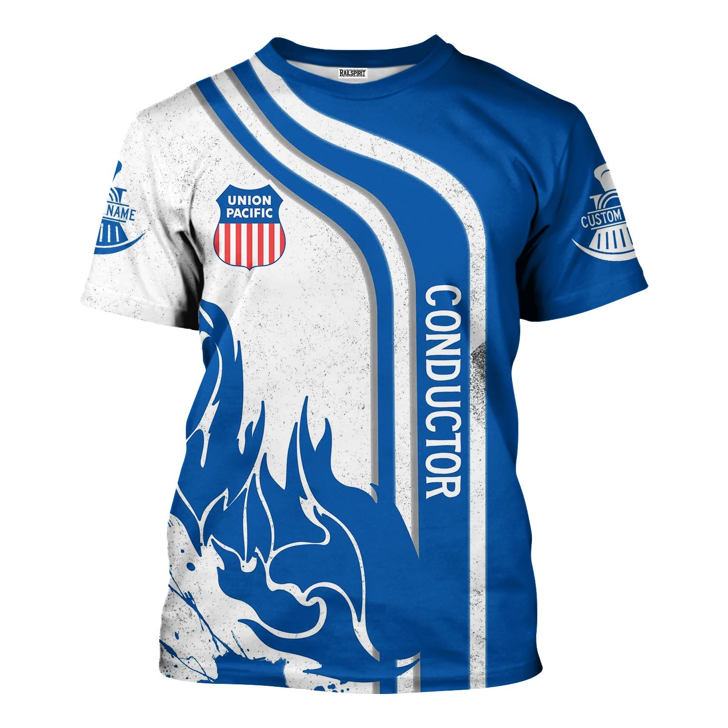 Railspirit Personalized Union Pacific Railroad T-Shirt Flame Design with Custom Job Position Big Boy Train Shirt