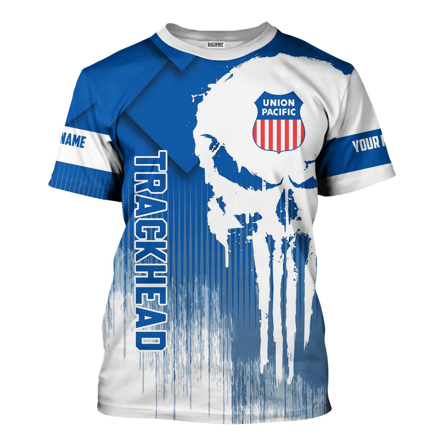 Railspirit Personalized Union Pacific Railroad T-Shirt Skull Design with Custom Job Big Boy Train Shirt for Trackhead Crew