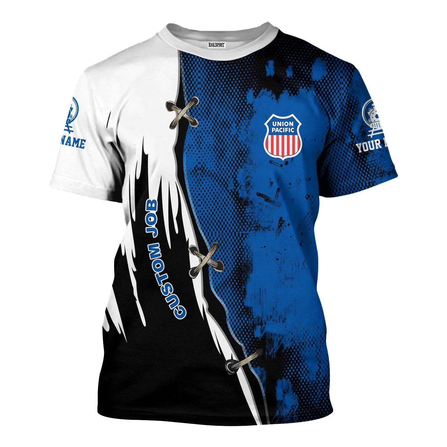 Railspirit Personalized Union Pacific Railroad T-Shirt Retro Stitches Design with Custom Position Big Boy Train Shirt