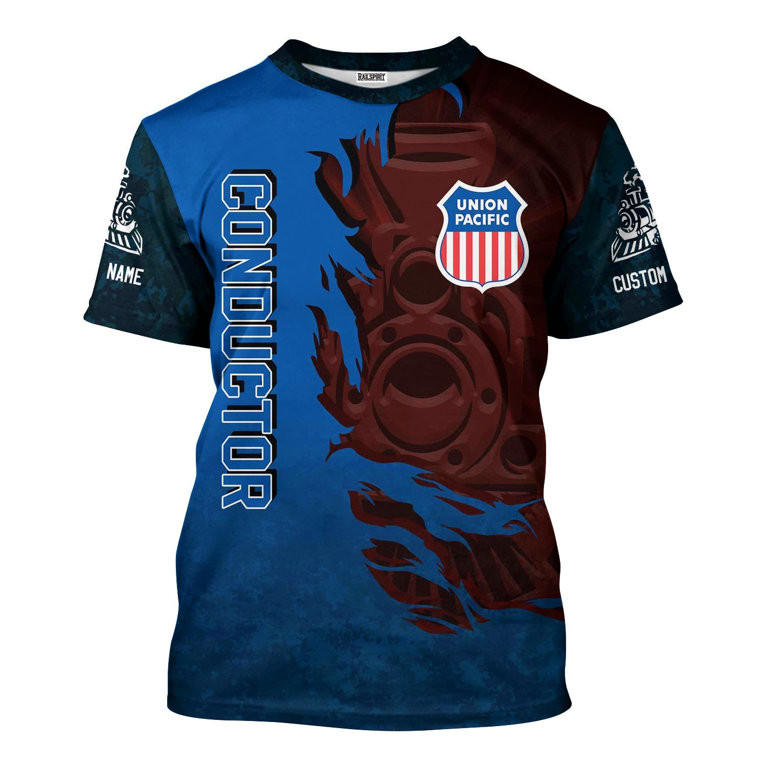 Railspirit Personalized Union Pacific Railroad T-Shirt Blazing Style with Custom Position Big Boy Train Shirt