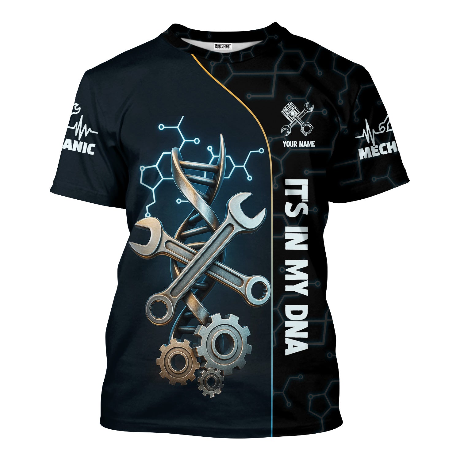 Personalized It’s In My DNA Mechanic Shirt, Wrench DNA Design, Perfect Gift For Auto Technicians, Apparel Mechanic Shirt