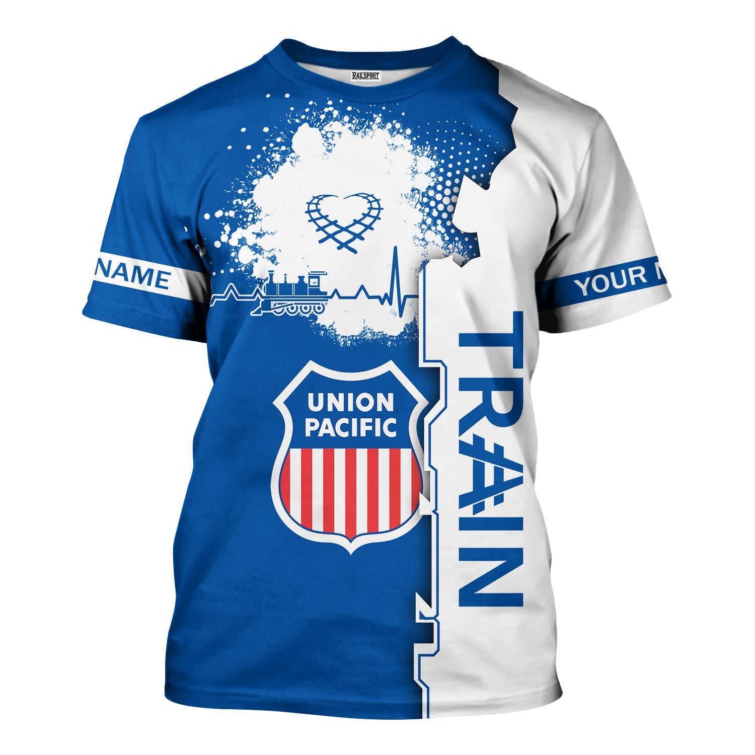 Railspirit Personalized Union Pacific Railroad T-Shirt Engine Heartbeat and Track Love Style Big Boy Shirt Gift Idea For Train Lovers