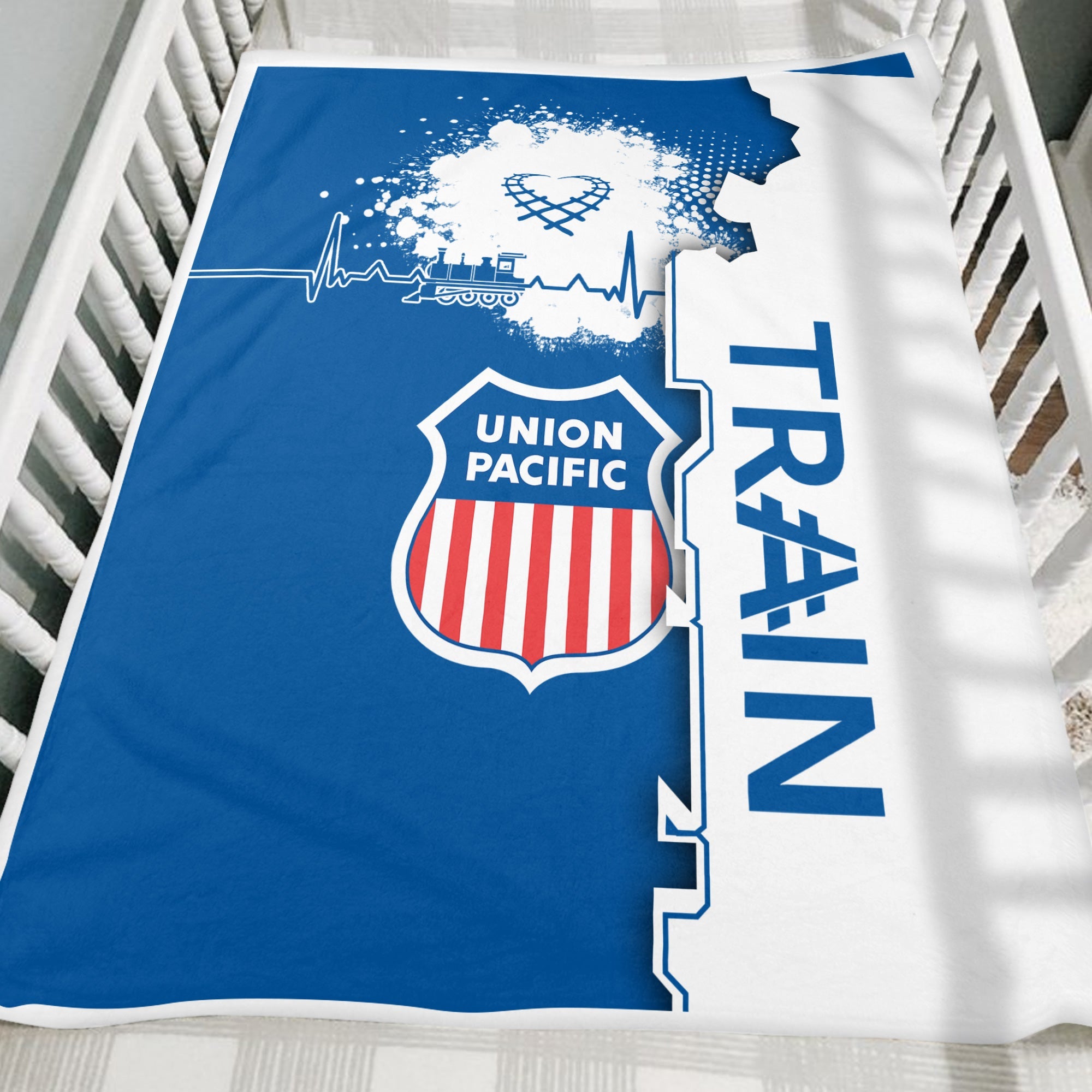 Railspirit Union Pacific Railroad Blanket Engine Heartbeat and Track Love Style Big Boy Blanket Gift Idea For Train Lovers