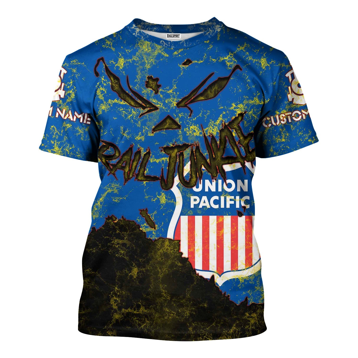 Railspirit Personalized Union Pacific Railroad T-Shirt Torn Graphic Style Big Boy Train Shirt For Rail Junkie