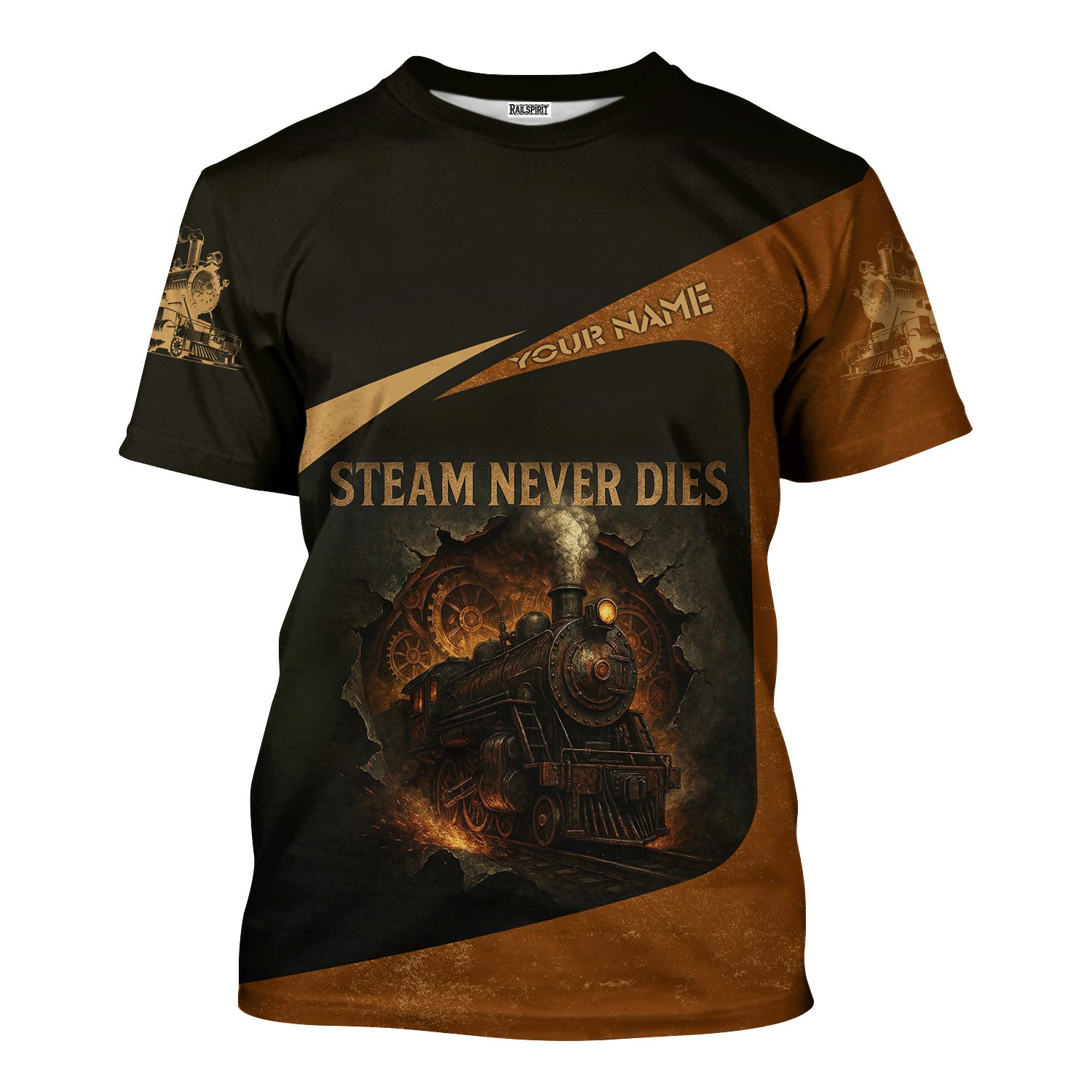 Railspirit Personalized T-Shirt Steam Never Dies Vintage Train Shirt for Railroad Fanatic