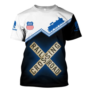 Railspirit Personalized Union Pacific Railroad T Shirt Railroad Crossing Printed Train Track Shirt