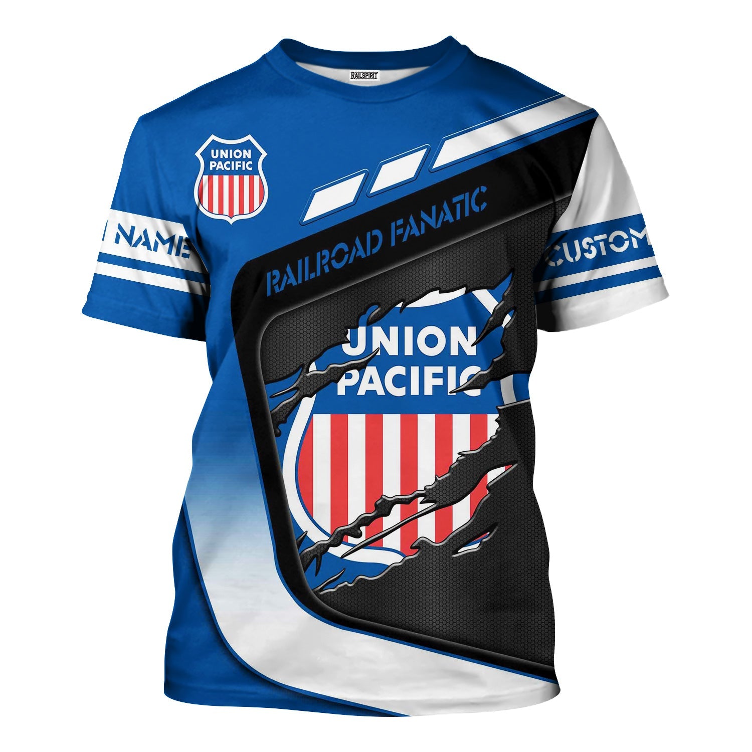 Railspirit Personalized Union Pacific Railroad T-Shirt Ripped Texture Style Big Boy Train Shirt For Railroad Fanatic