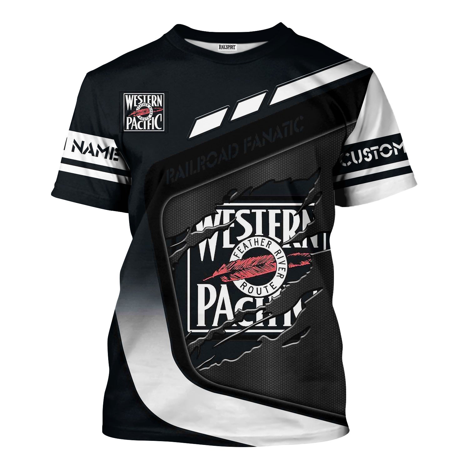 Railspirit Personalized Western Pacific Railroad T-Shirt Ripped Texture Style Train Shirt For Railroad Fanatic